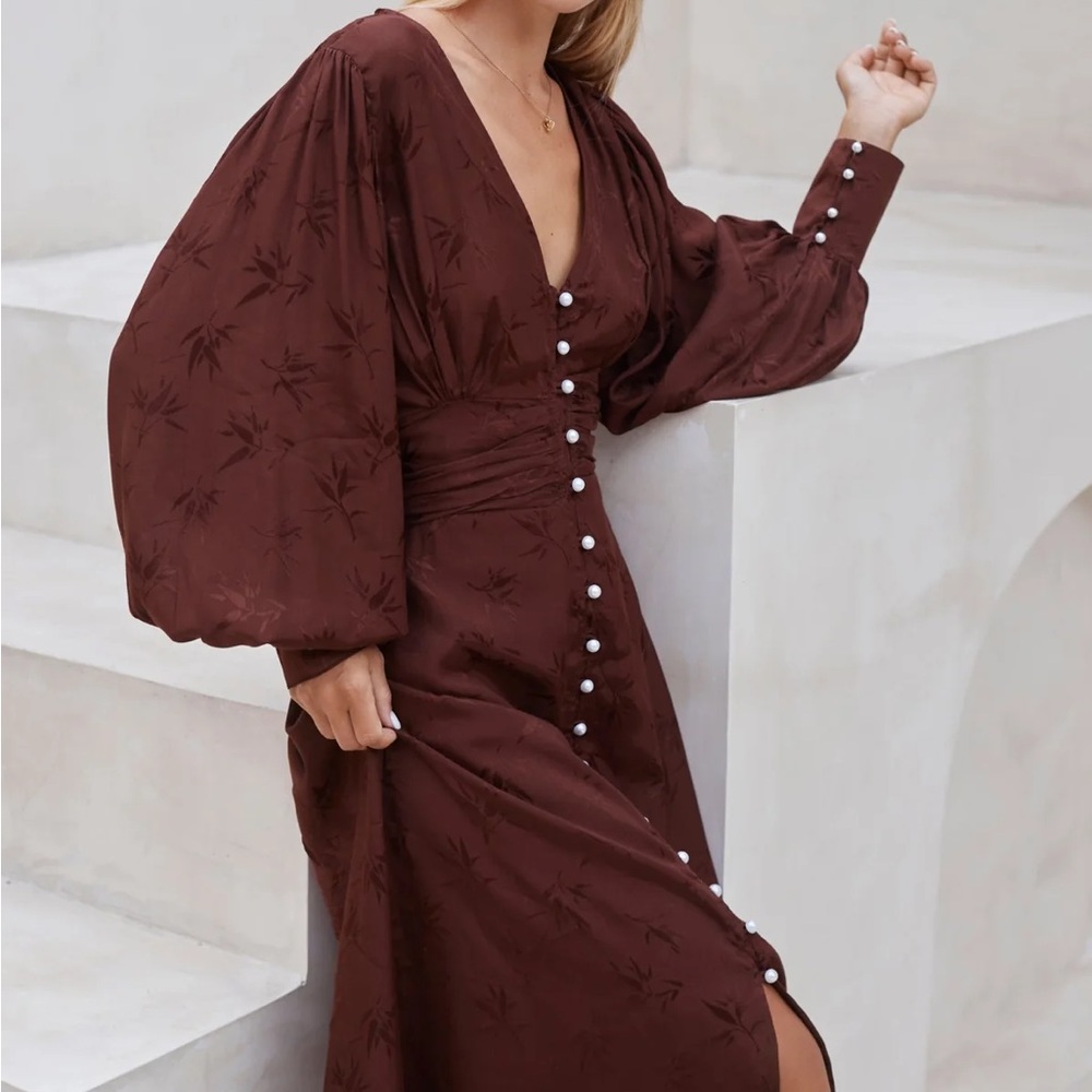 ELF Brown Long Sleeve Dress with Button Detail